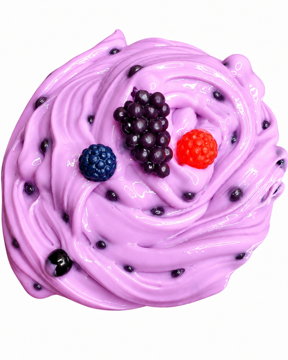 Boo Berry Boba thick and glossy Halloween slime with black boba beads, berry charms, strawberry fimo slices and berry scent