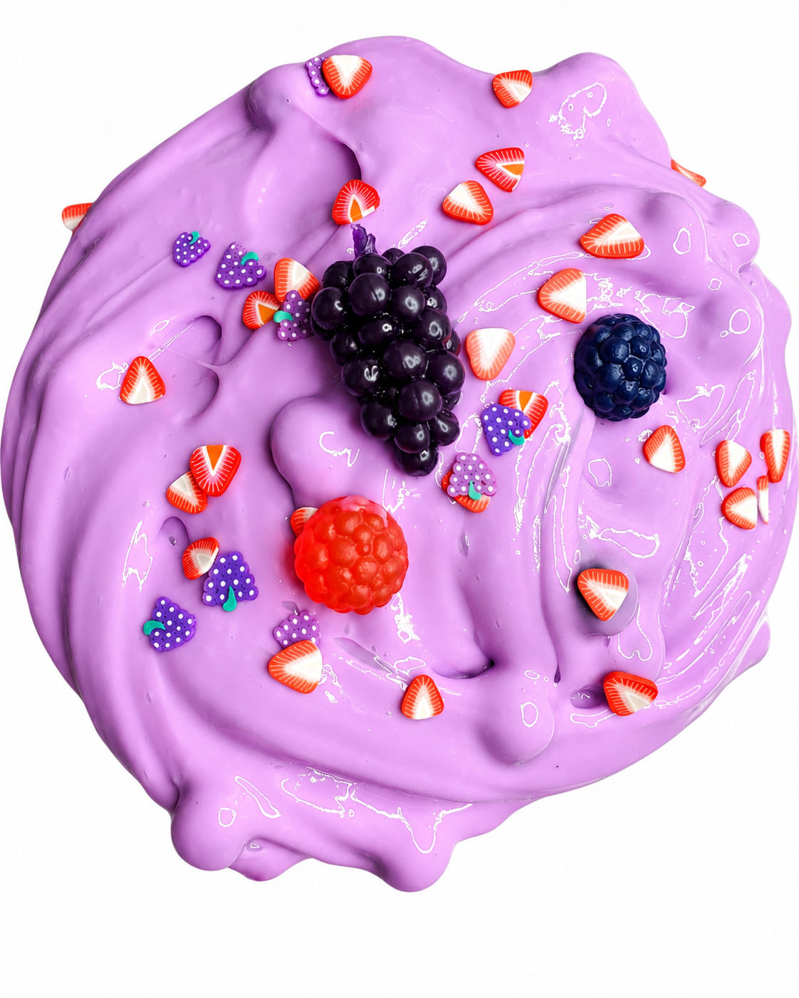 Boo Berry Boba thick and glossy Halloween slime with black boba beads, berry charms, strawberry fimo slices and berry scent