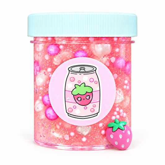 Strawberry Sparkling Soda – Handmade Scented Clear Foam Bead Slime