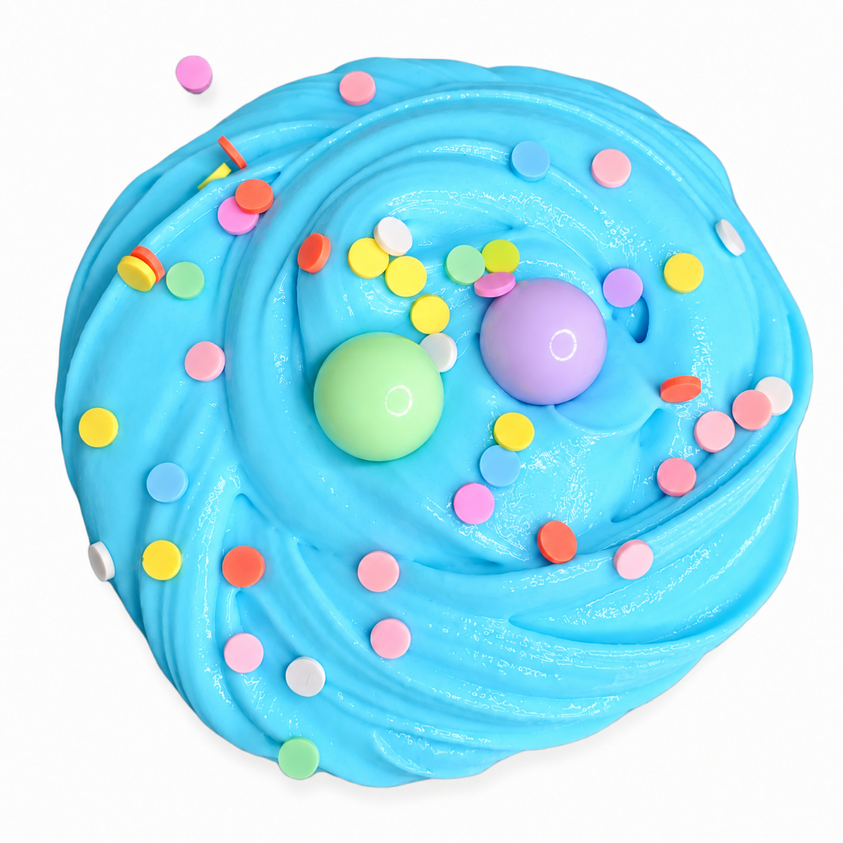 Blue Bubblegum Paleta slime swirl with colorful sprinkles and two gumball beads