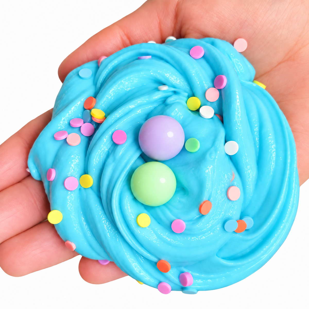 Blue Bubblegum Paleta thick and glossy slime held in a hand
