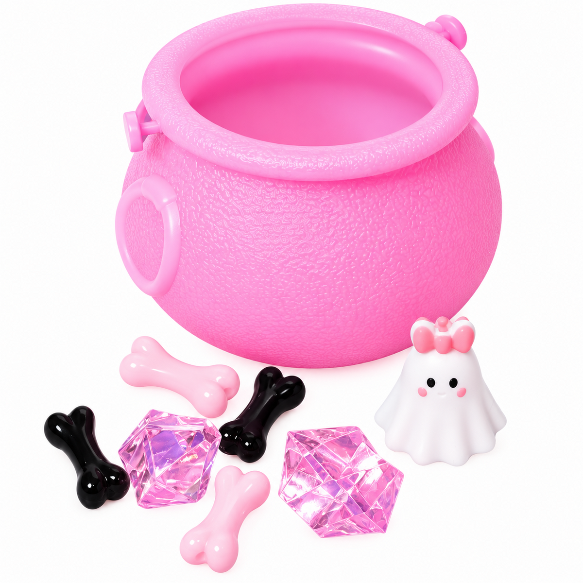 Boo-tiful Brew crunchy bingsu slime with pink cauldron and Halloween charms