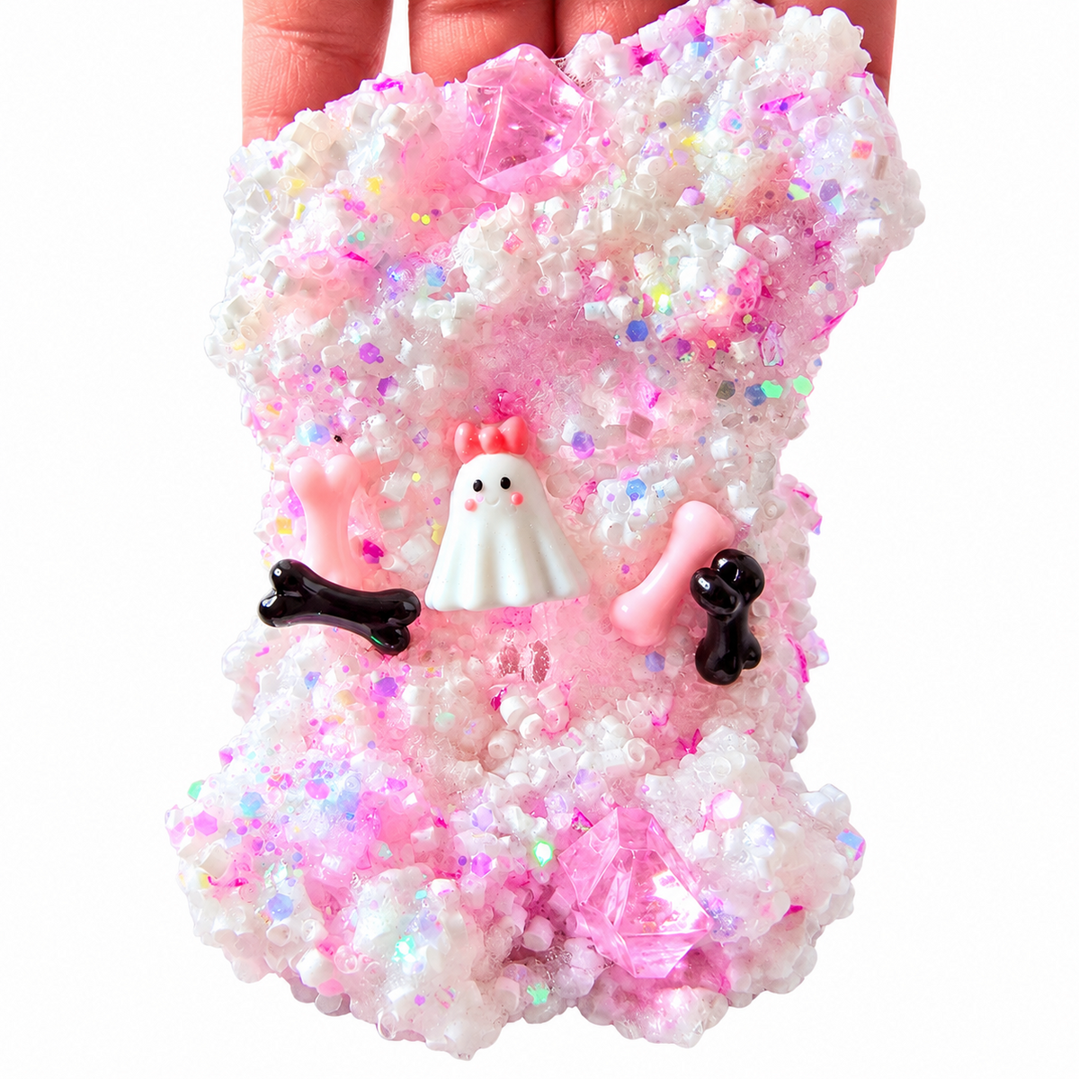 Boo-tiful Brew crunchy bingsu slime with pink cauldron and Halloween charms