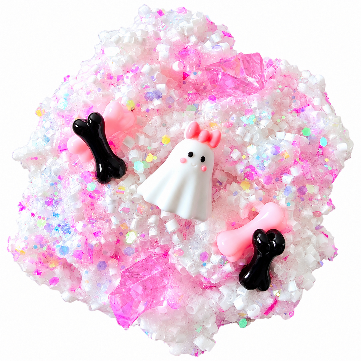 Boo-tiful Brew crunchy bingsu slime with pink cauldron and Halloween charms