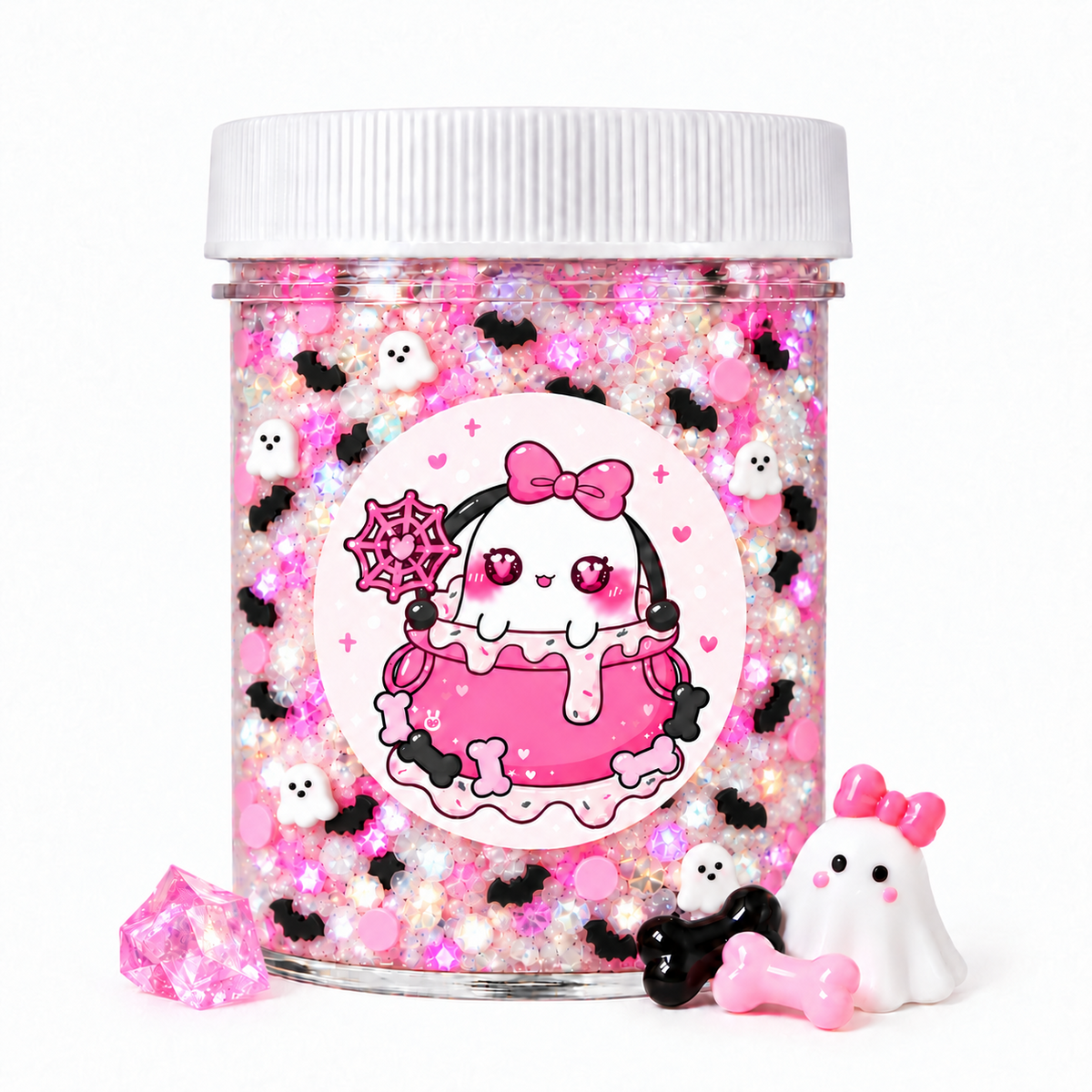 Boo-tiful Brew cotton candy scented crunchy bingsu slime jar with Halloween charms