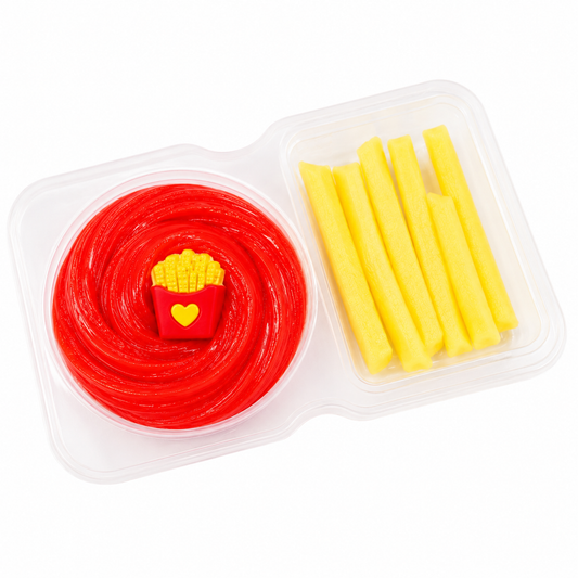 Fries & Ketchup Slime – Clear Slime with Charms & Add-Ins