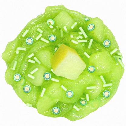 Honeydew Jelly Pop green jelly slime with squishable jelly cubes, honeydew fimo slices, and sprinkles