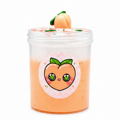 Peach-themed container with a cute peach face sticker on a white background