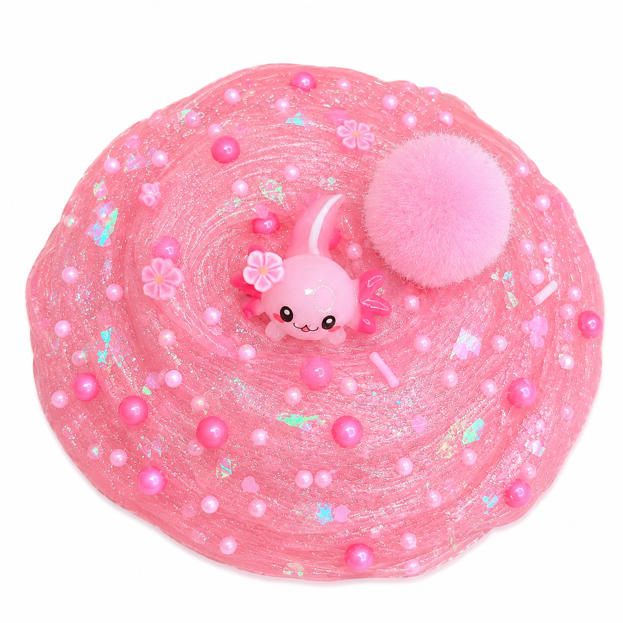 Pinky Axolotl Slime – Pink Clear Pigment Slime & Charms