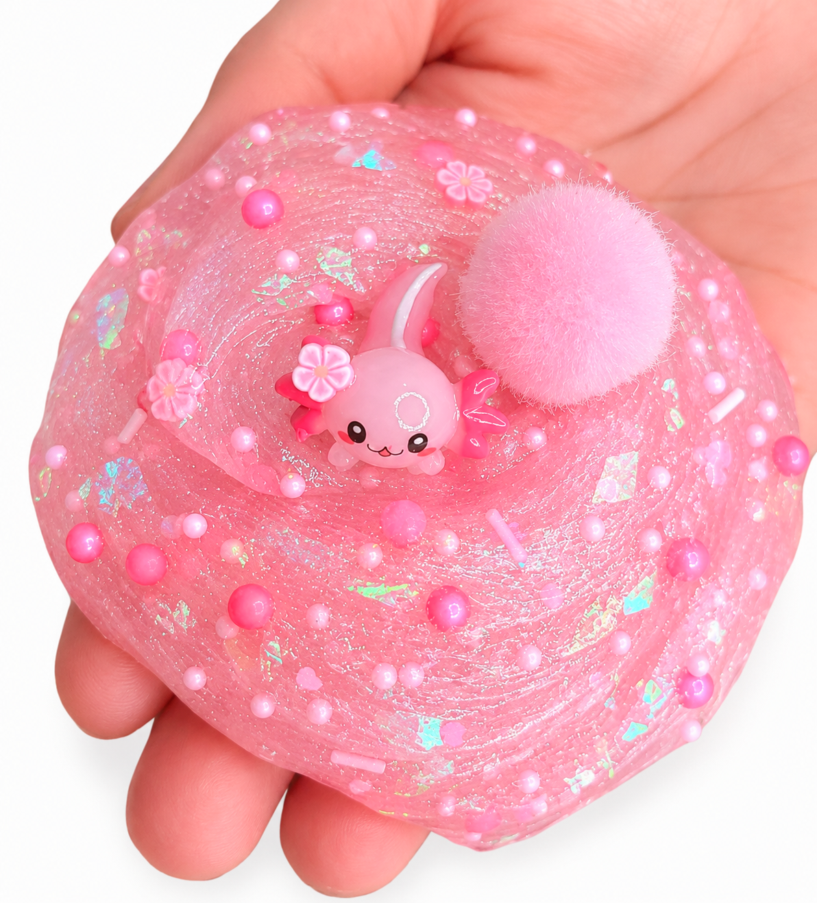 Pinky Axolotl Slime – Pink Clear Pigment Slime & Charms