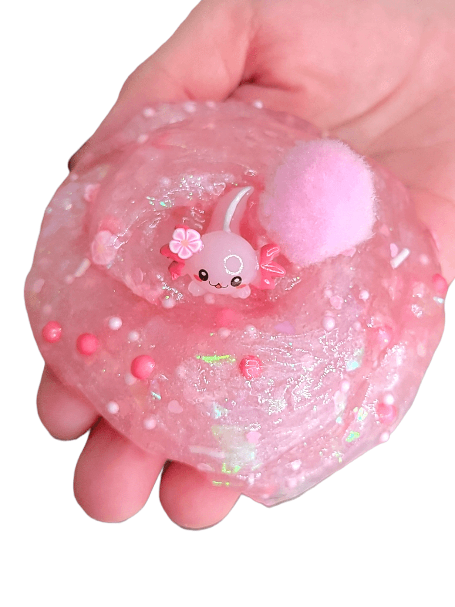 Pinky The Baby Axolotl Handmade Clear Slime