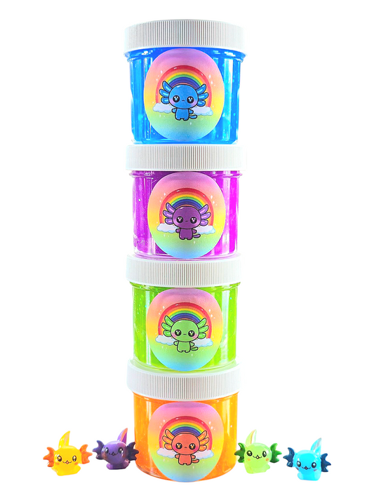 Rainbow Axolotl Friends 4pc Slime Set – 8oz Handmade Scented Jelly Slimes – Colorful Sensory Fidget Toy for Ages 8+ – Hoshimi Slimes