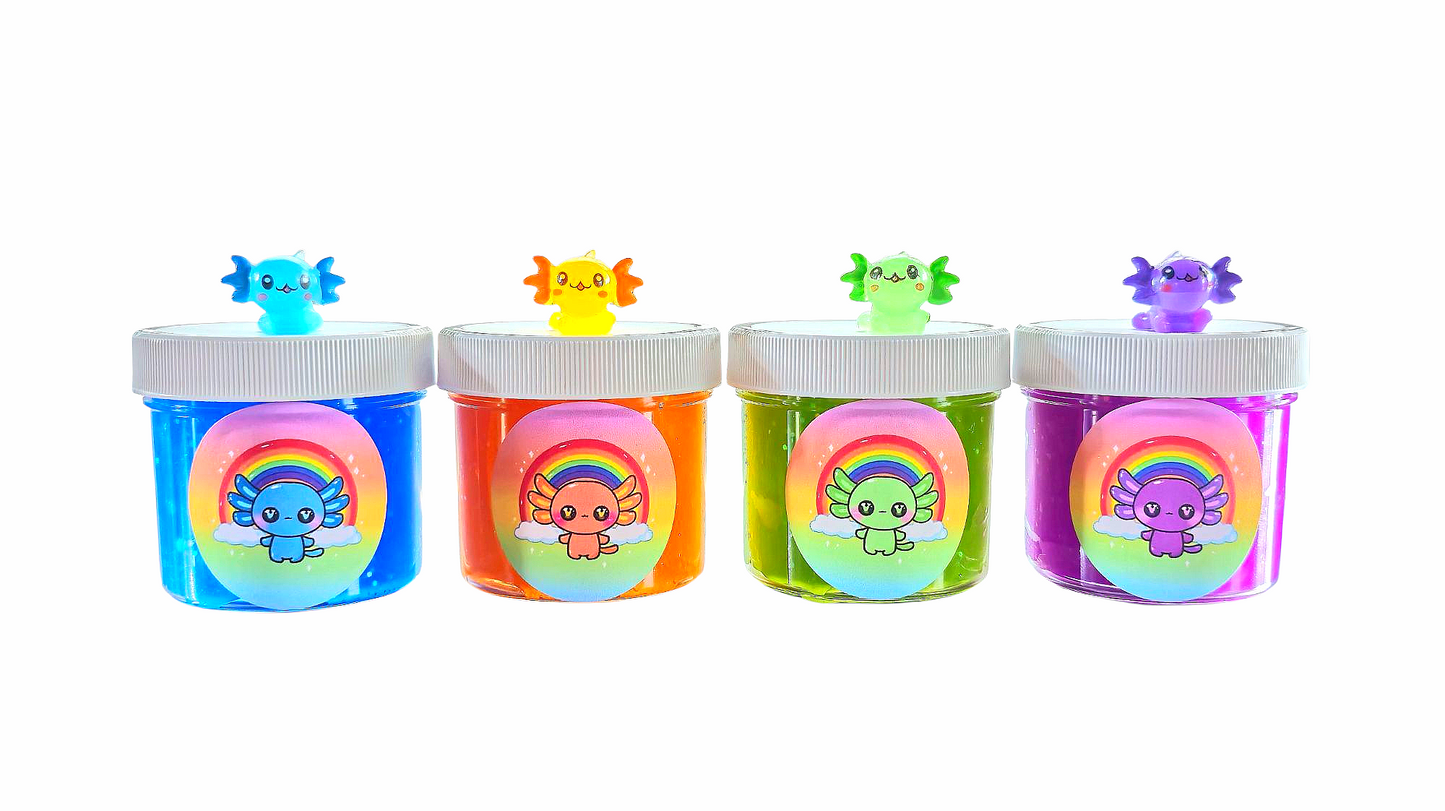 Rainbow Axolotl Friends 4pc Slime Set – 8oz Handmade Scented Jelly Slimes – Colorful Sensory Fidget Toy for Ages 8+ – Hoshimi Slimes