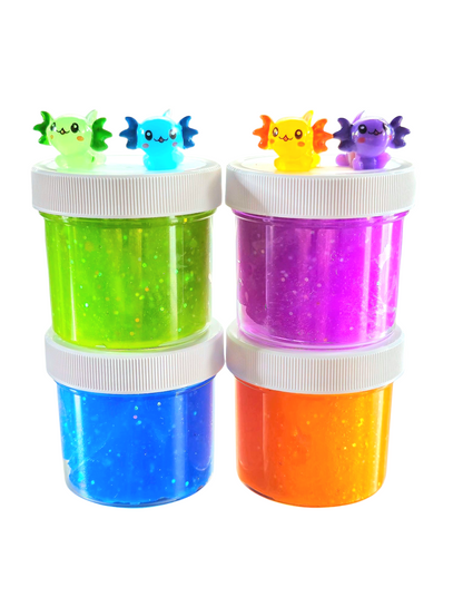 Rainbow Axolotl Friends 4pc Slime Set – 8oz Handmade Scented Jelly Slimes – Colorful Sensory Fidget Toy for Ages 8+ – Hoshimi Slimes