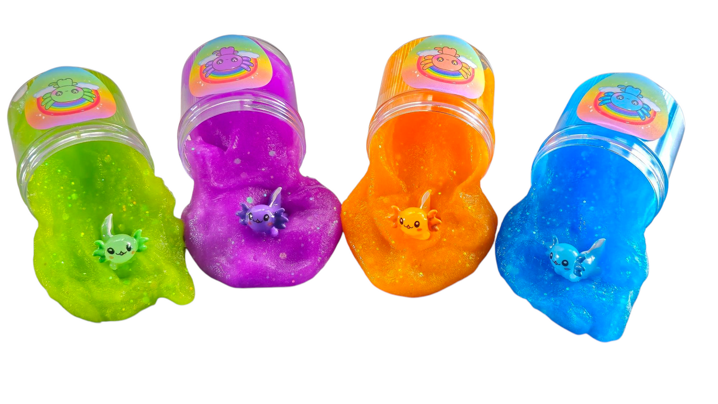 Rainbow Axolotl Friends 4pc Slime Set – 8oz Handmade Scented Jelly Slimes – Colorful Sensory Fidget Toy for Ages 8+ – Hoshimi Slimes
