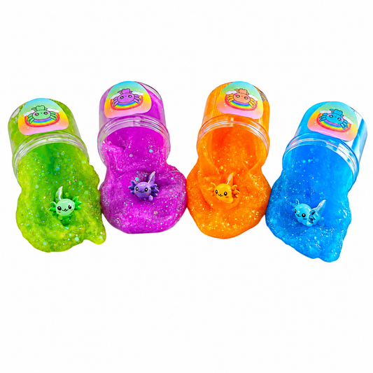 Rainbow Axolotl Slime Set – 4pc Scented Jelly Slimes with Charms