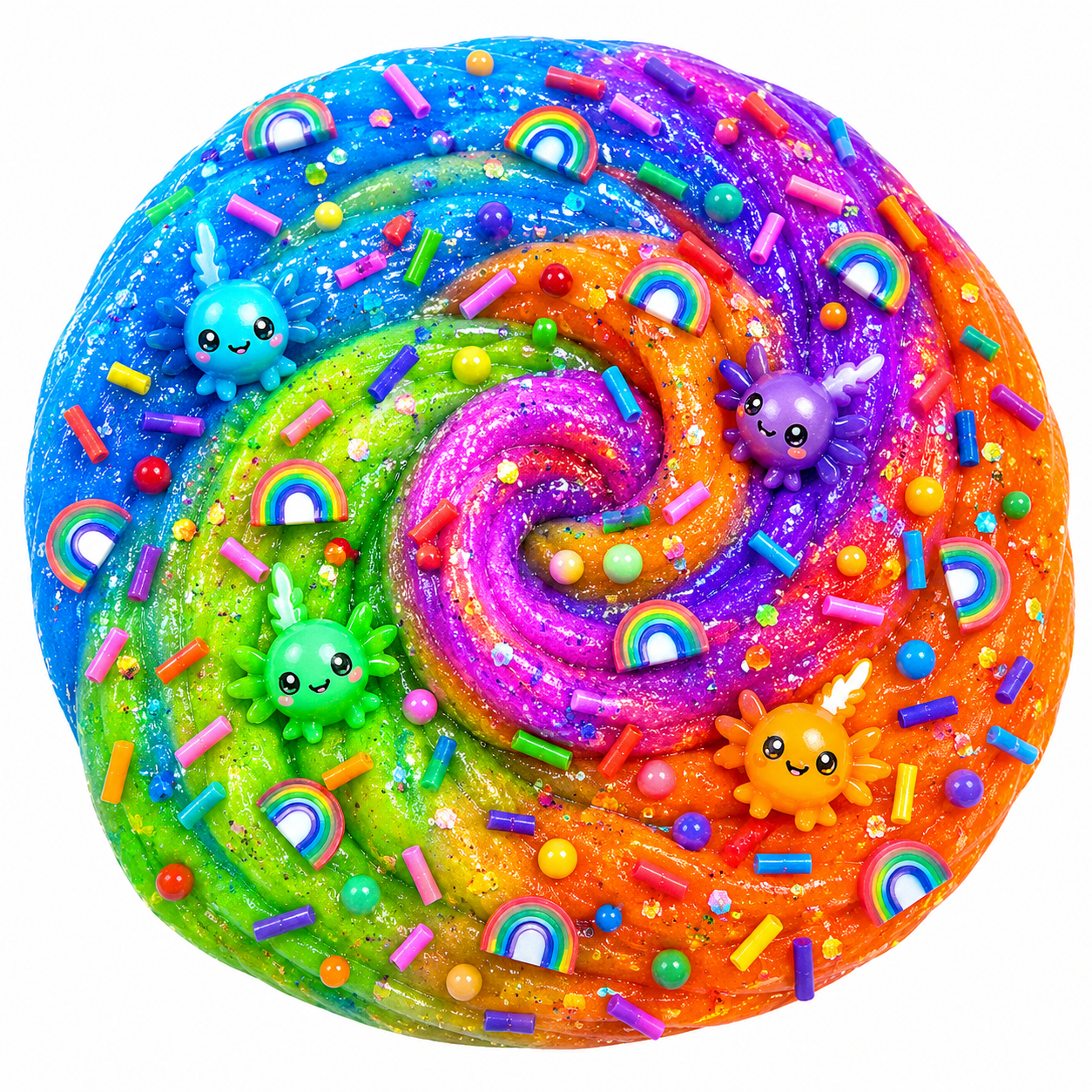 Rainbow Axolotl Slime Set – 4pc Scented Jelly Slimes with Charms