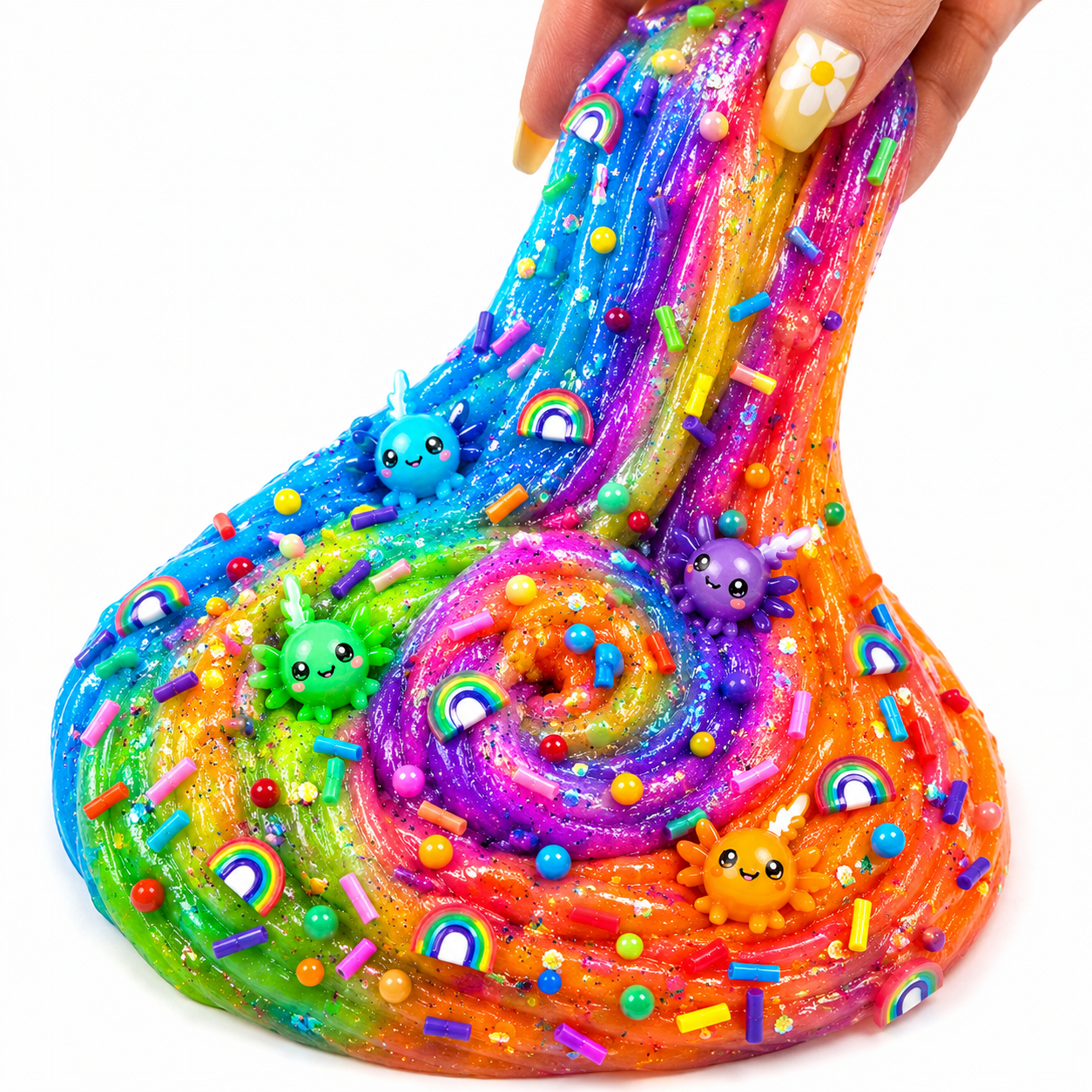 Rainbow Axolotl Slime Set – 4pc Scented Jelly Slimes with Charms