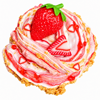 Strawberry Cheesecake Hybrid Slime combining clear, snowfizz, and butter textures with strawberry charms and fimo slices