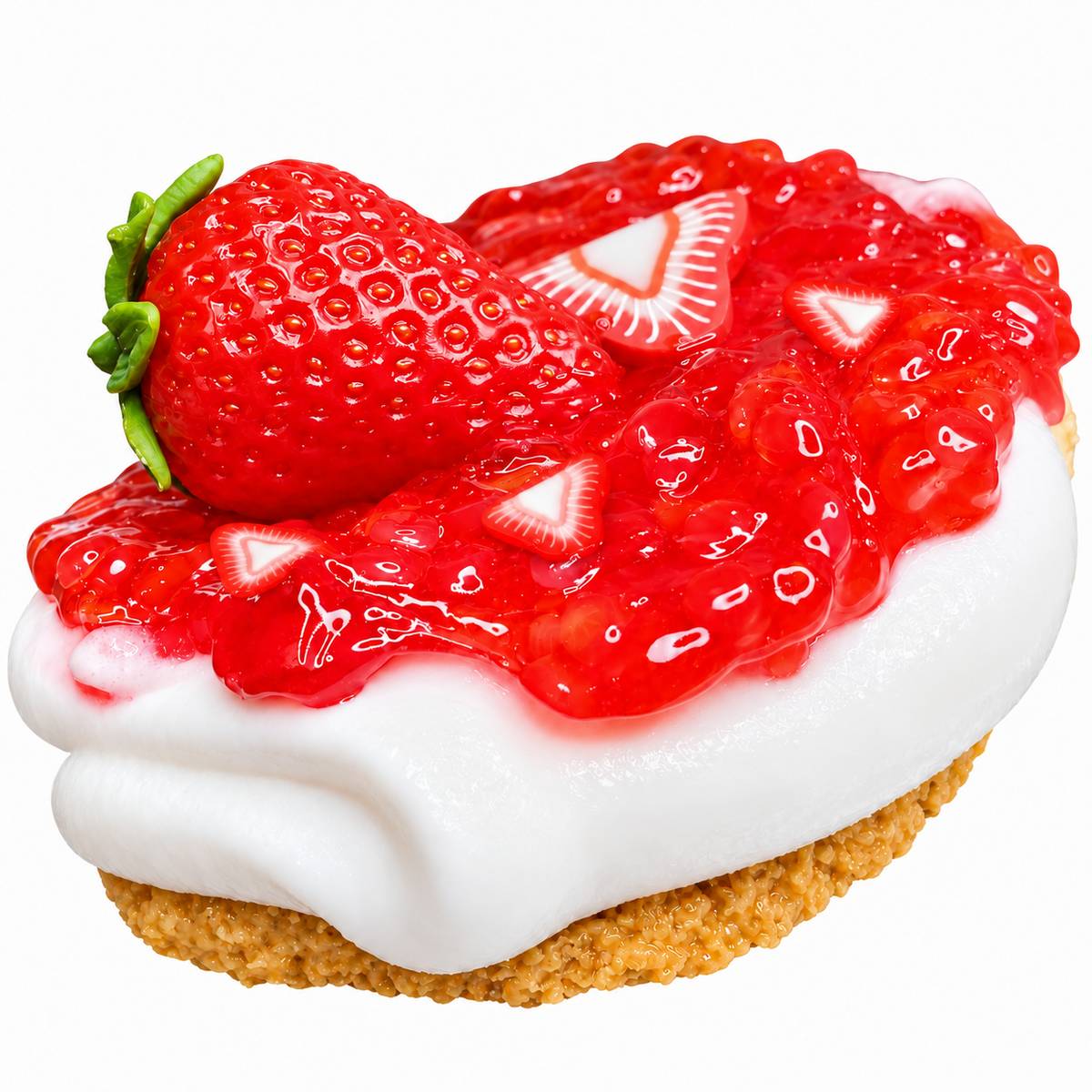 Strawberry Cheesecake Hybrid Slime combining clear, snowfizz, and butter textures with strawberry charms and fimo slices