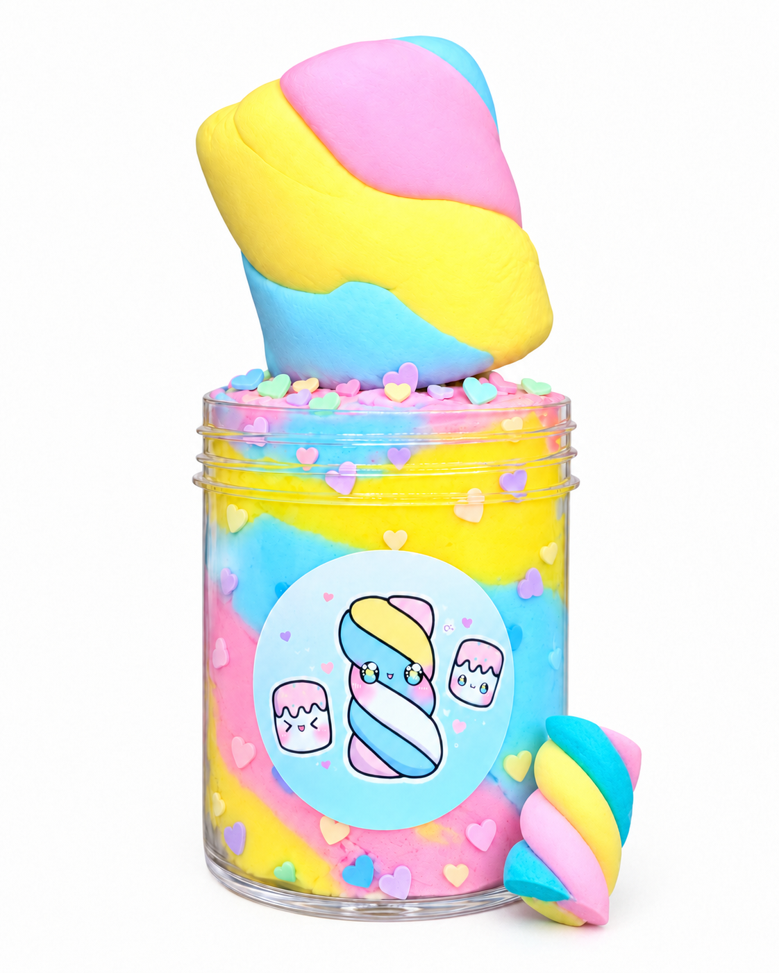 Twisted Marshmallow DIY cloud slime jar topped with the colorful clay marshmallow mix-in