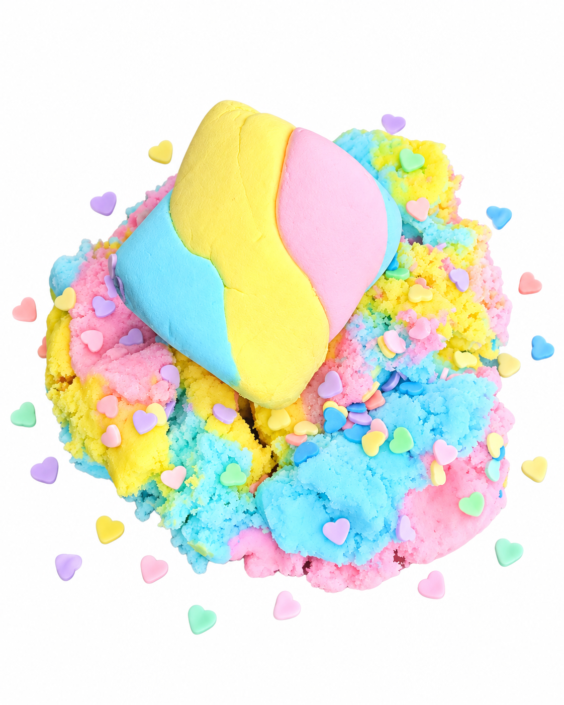 Pink, blue and yellow clay marshmallow piece on Twisted Marshmallow cloud slime
